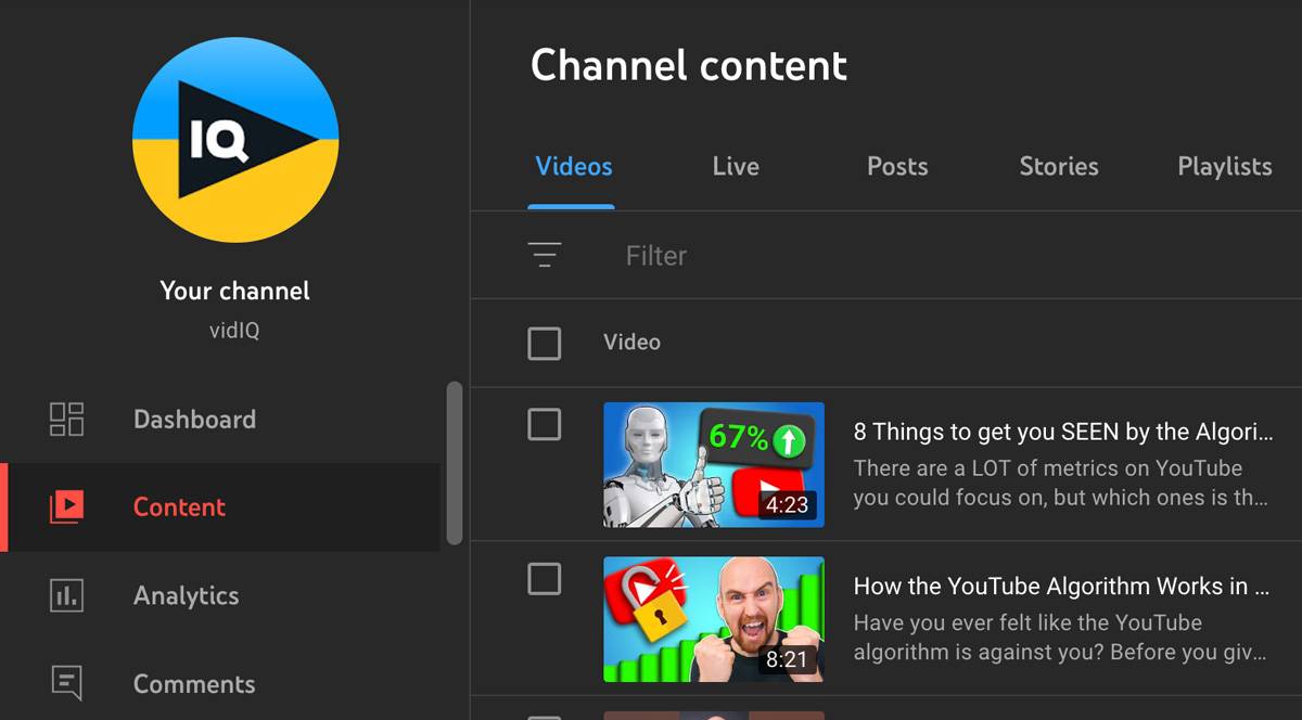 Accessing Content section in YouTube Studio to manage playlists