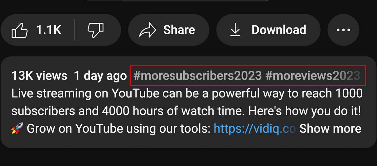 Two hashtags in a YouTube video description
